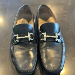Salvatore Ferragamo Black Leather Loafers with Horsebit Detail
